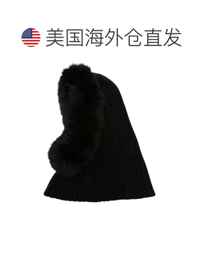 美国直邮自营yves salomon棱纹皮草装饰巴拉克拉法帽-黑色 美国