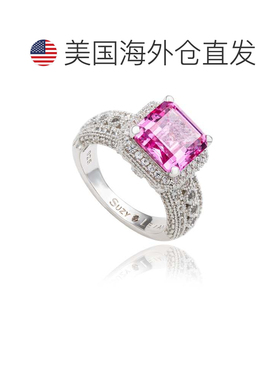自营Suzy Levian Sterling Silver Emerald-Cut Pink Sapphire &