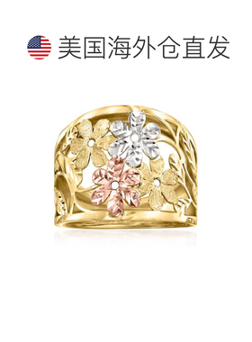 自营 Ross-Simons 意大利 14kt 三色金花卉戒指 - 多 美国奥莱直