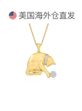 自营 Ross-Simons 钻石玩猫吊坠项链 18 克拉黄金 18 英镑 20 英