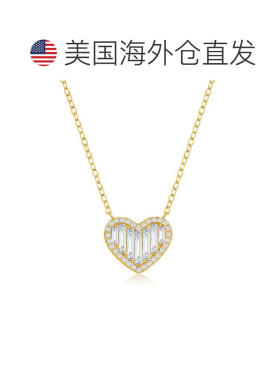 自营simonaSterling Silver Round and Baguette CZ Heart Neckla