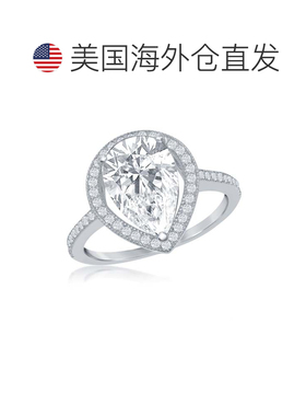自营simona 925 纯银大号梨形 CZ 光环订婚戒指 - 银白色 美国奥