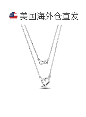 自营925 纯银 Mimi & Max Infinity and Heart Charm 双股项链 -
