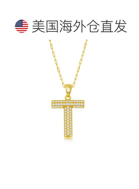 自营simona纯银 Micro Pave CZ \'J\' 块首字母带回形针链 - 镀金