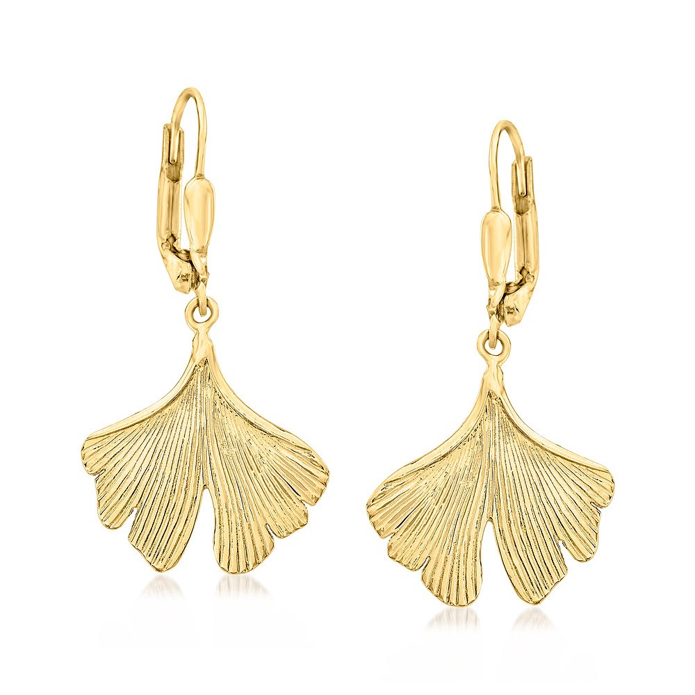 Ross-Simons Italian 14kt Yellow Gold Ginkgo Leaf Drop Earrin - 图2