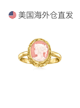 自营Ross-Simons 18kt 纯银意大利粉红瓷浮雕戒指 - 黄色 美国奥