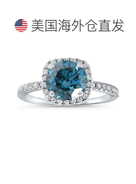 自营pompeii3pompeii 31 3/4 克拉蓝色钻石垫形光环订婚戒指 14k