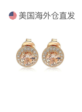 自营Suzy Levian 玫瑰纯银圆形切割摩根石方晶锆石光环耳钉 - 粉