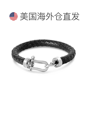 自营Bruno Magli Mens Chorded Leather Bracelet, Black - black