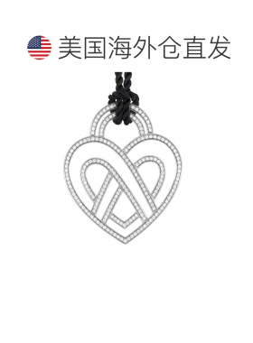 自营Poiray 大号 18K 白金钻石心形吊坠和黑绳项链 PPC8952 - 白
