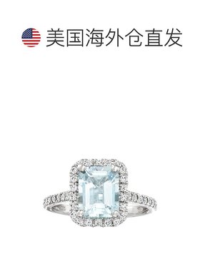 自营ross-simons罗斯-西蒙斯海蓝宝石和 . 14kt 白金钻石戒指 蓝