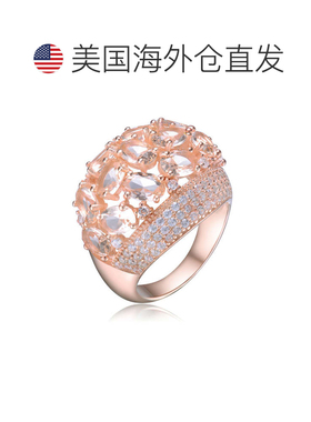 自营GENEVIVE 纯银镀玫瑰金摩根石方晶锆石鸡尾酒戒指 - 粉色 美