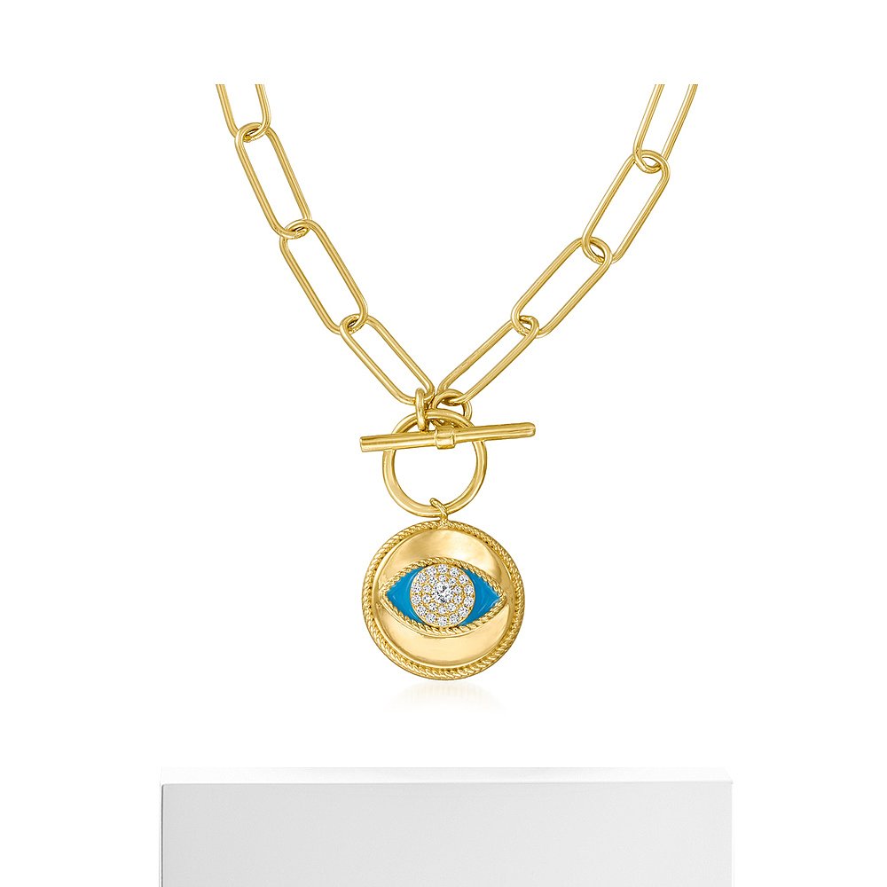 Ross-Simons White Topaz and Enamel Evil Eye Necklace in 18kt-图3