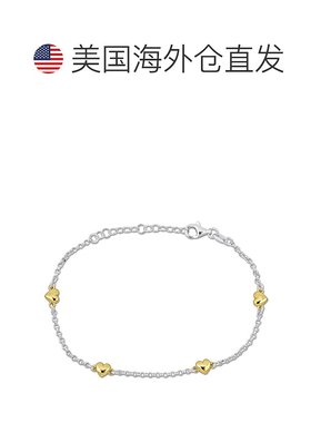 自营 925 纯银 Rolo 链上 Mimi & Max 四个黄色心形吊饰手链 - 7+