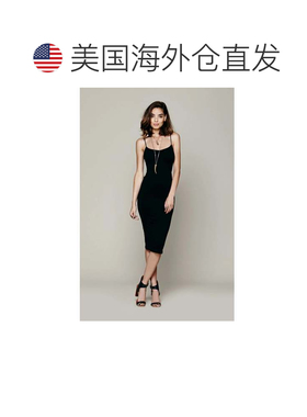 自营Free People Tea Length Slip Dress Women's Black Seamless