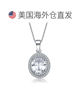 自营genevive925 纯银椭圆立方氧化锆单石，配双光环项链 美国奥