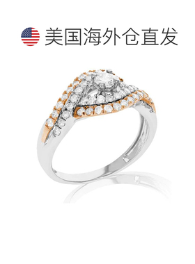 自营vir jewels1 cttw 钻石婚礼订婚戒指套装 14K 白色玫瑰金曲线
