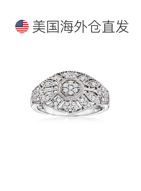 自营 925 纯银 Ross-Simons 钻石复古灵感锯状滚边戒指 - 白色 美