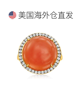 自营Ross-Simons 橙色红玉髓和白色托帕石戒指 18 克拉金镀在纯银