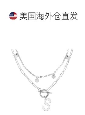 adornia耐锈镀银五彩纸屑和回形针分层字母开关项链 - silver-s