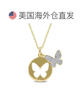 自营Mimi & Max 1/10 克拉 TDW 钻石双蝴蝶吊坠带链条镀黄色纯银