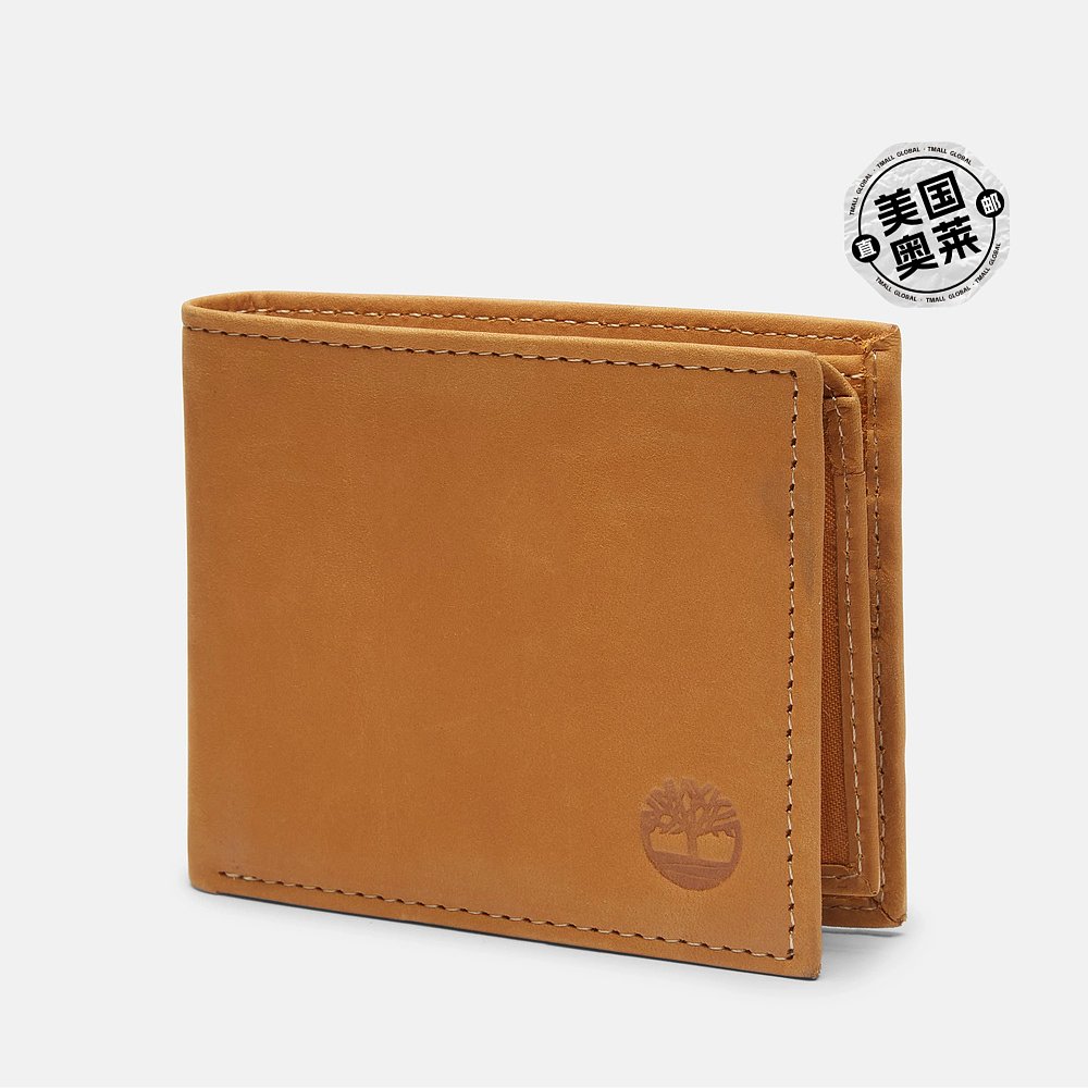 timberland男士红色 Bank Icon Boot Passcase 钱包 - 小麦色皮革 - 图0