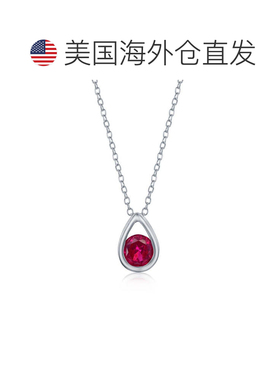 自营 simona纯银梨形项链配圆形“七月诞生石” - 红宝石 - 红色