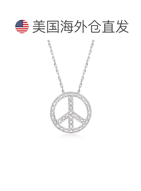 自营Ross-Simons Diamond Peace Sign Pendant Necklace in Sterl