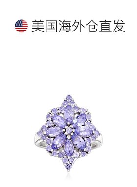 自营 925 纯银 Ross-Simons 坦桑石花朵爆裂戒指 - 紫色 美国奥莱