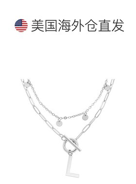 adornia抗锈镀银五彩纸屑和回形针分层字母开关项链 - silver-l