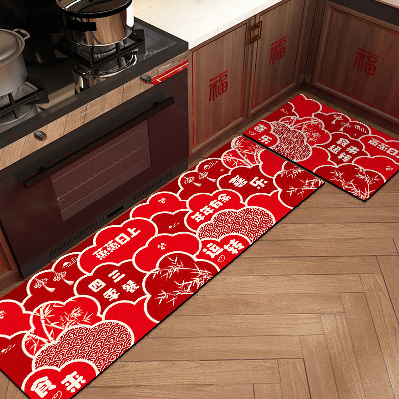 红色厨房专用地垫防滑防油硅藻泥吸水速干脚垫新年喜庆地毯可裁剪,淘宝优惠券,粉丝福利购,淘宝优惠卷