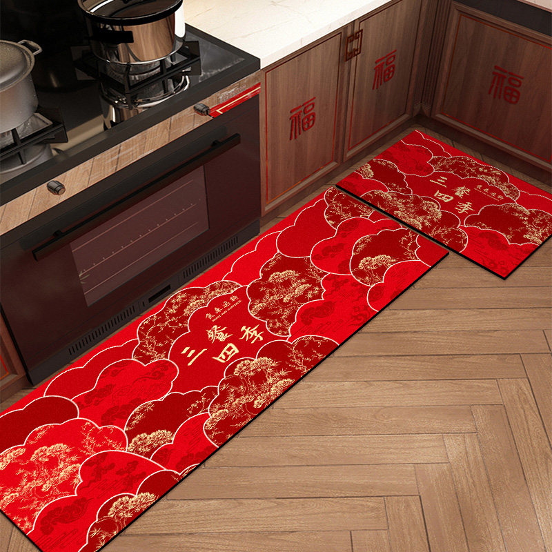 红色厨房专用地垫防滑防油硅藻泥吸水速干脚垫新年喜庆地毯可裁剪,淘宝优惠券,粉丝福利购,淘宝优惠卷