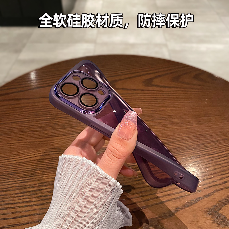 高级感暗紫色适用苹果14promax壳iPhone13透明手机壳12自带玻璃镜头膜11软壳男士14Pro简约女15pro情侣保护套 - 图1