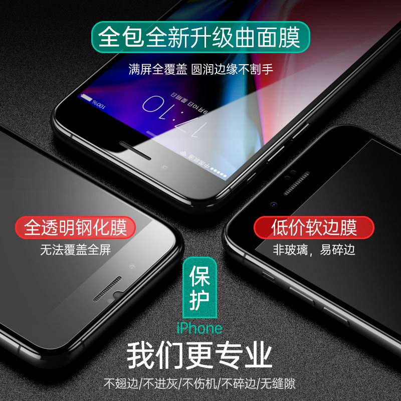 iPhone7plus钢化膜苹果8全屏全覆盖贴膜8plus手机膜i7七全包6p全玻璃8p抗蓝光6手机膜6splus七防偷窥保护膜 - 图0