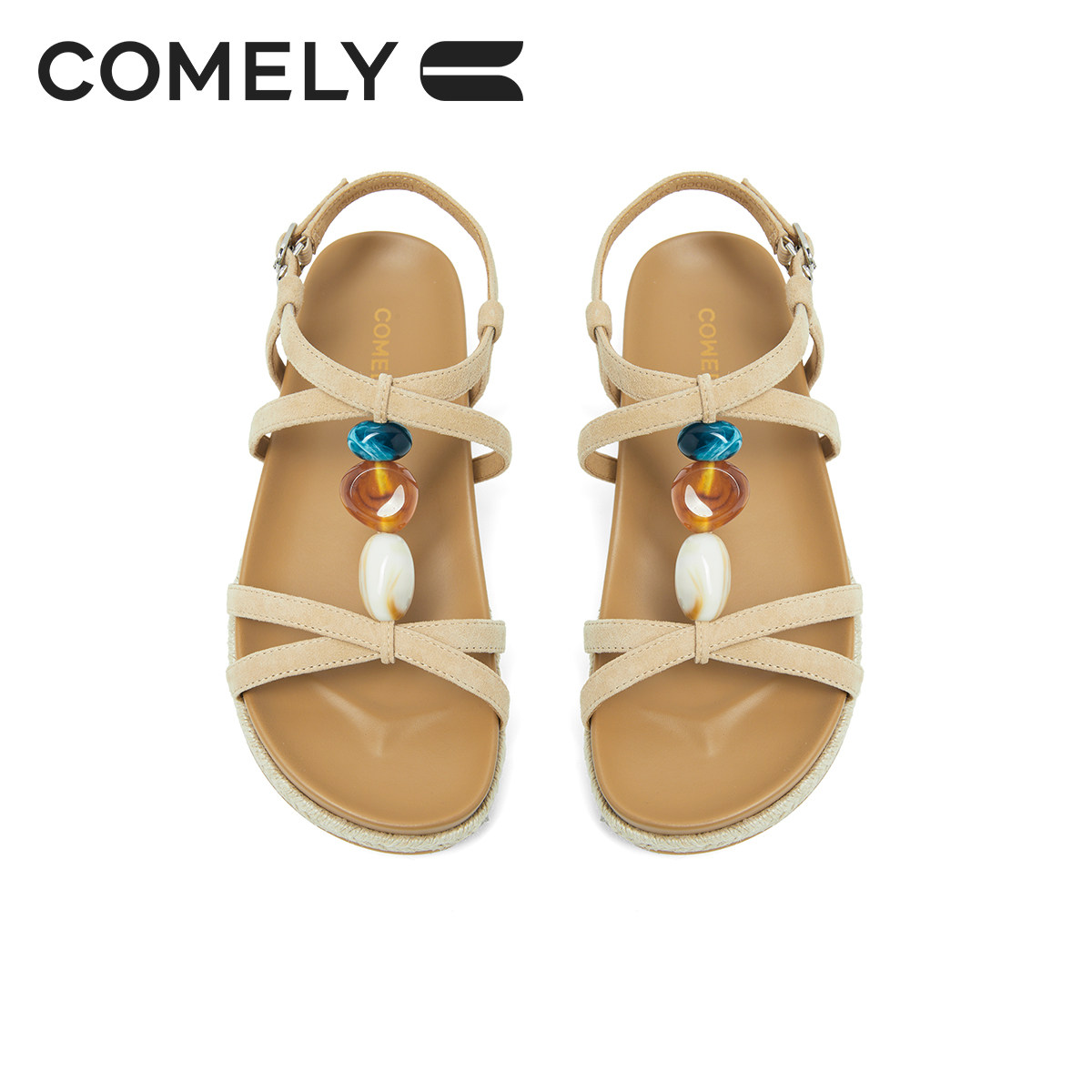 康莉三色石罗马凉鞋女2025年夏季新品时尚简约幸运休闲厚底凉拖鞋,淘宝优惠券,粉丝福利购,淘宝优惠卷