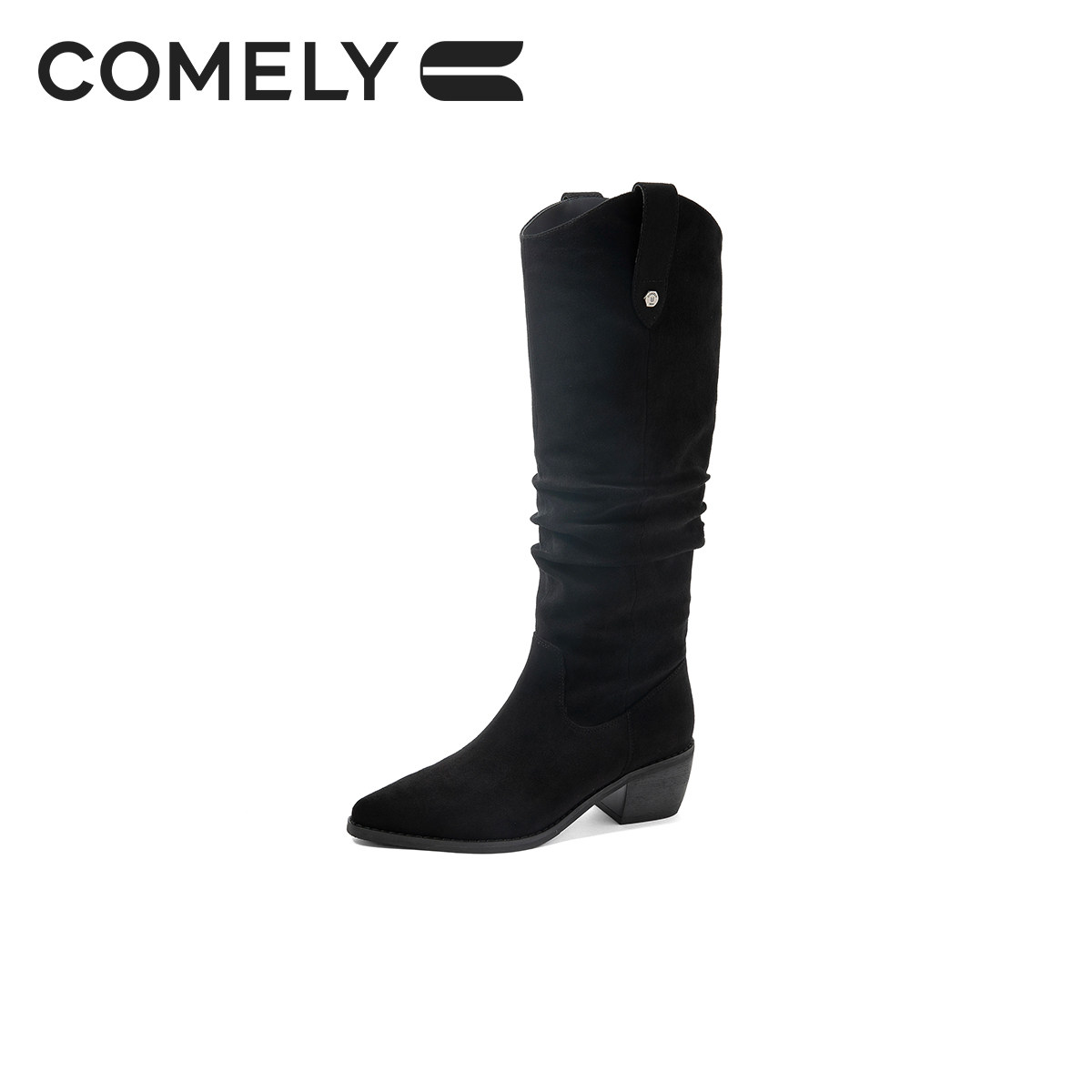 May恩同款康莉V口堆堆靴女24冬新款骑士靴长筒靴低跟复古西部靴子,淘宝优惠券,粉丝福利购,淘宝优惠卷