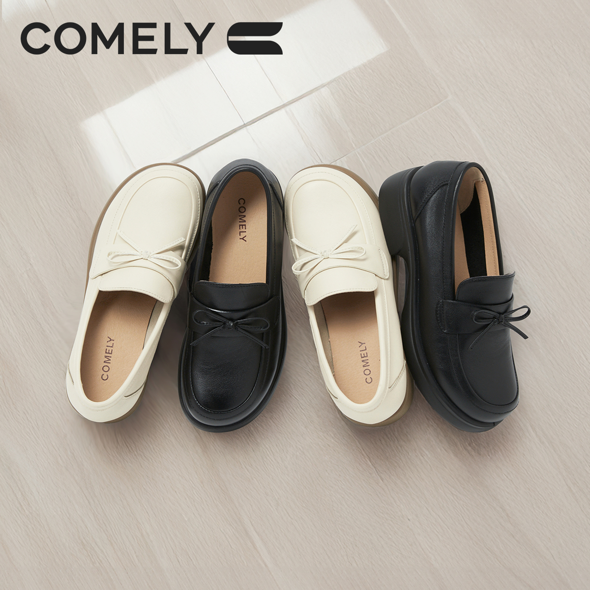 康莉厚底乐福鞋女25年春季新款真皮牛皮小个子增高复古小皮鞋中跟 - 图3