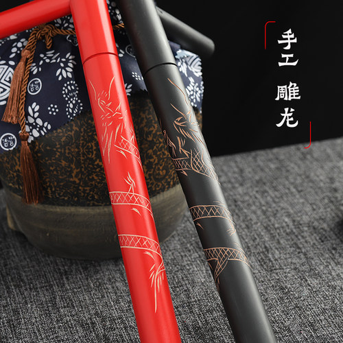 雌雄雕龙双拐 木制T型拐棍浮萍拐丁字拐武器东方棍兵器送背袋教程 - 图2