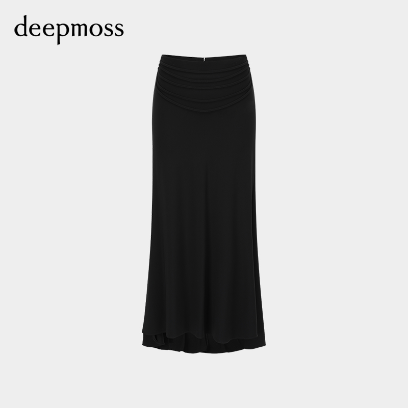 【deepmoss】2024春夏新款女装时尚休闲垂感细带优雅简约半身裙 - 图3