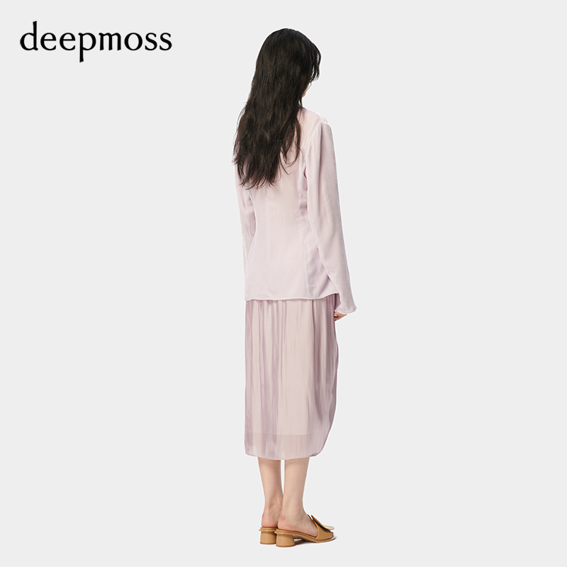 【deepmoss】2024春夏新款女装时尚休闲水泽褶涧叠襟廓形半身裙 - 图2