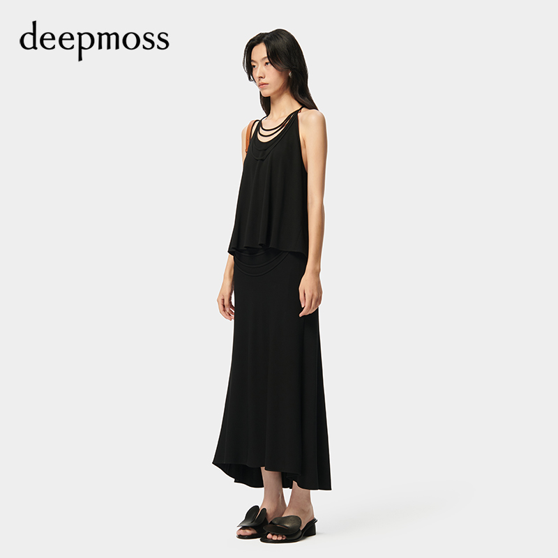 【deepmoss】2024春夏新款女装时尚休闲垂感细带优雅简约半身裙 - 图1