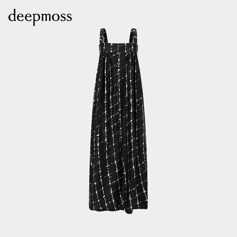 【deepmoss】2024春夏新款女装时尚休闲气质光晕印花吊带连衣裙 - 图3