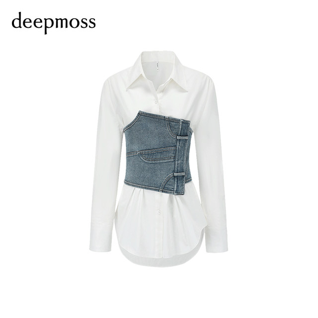ເສື້ອຍືດ denim ຂອງແມ່ຍິງ deepmoss patchwork
