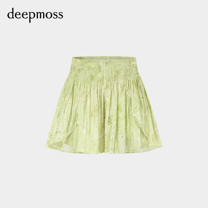 【deepmoss】2024春夏新款女装时尚休闲水泽荡褶拼接飘片高腰裙裤 - 图3