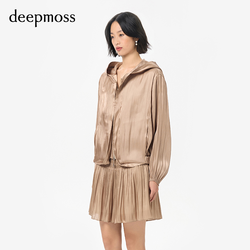 【deepmoss】春夏女装时尚复古潮流轻薄长袖水泽连帽拉链外套上衣 - 图0