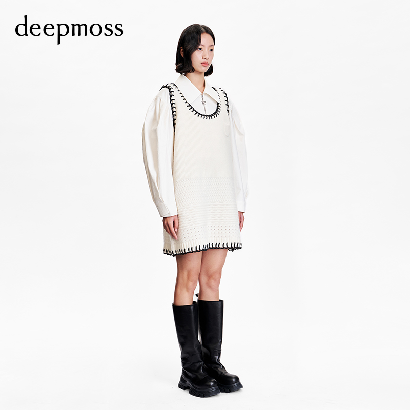【deepmoss】潮流时尚甜酷原创设计黑圈织边背心连衣裙女 - 图0