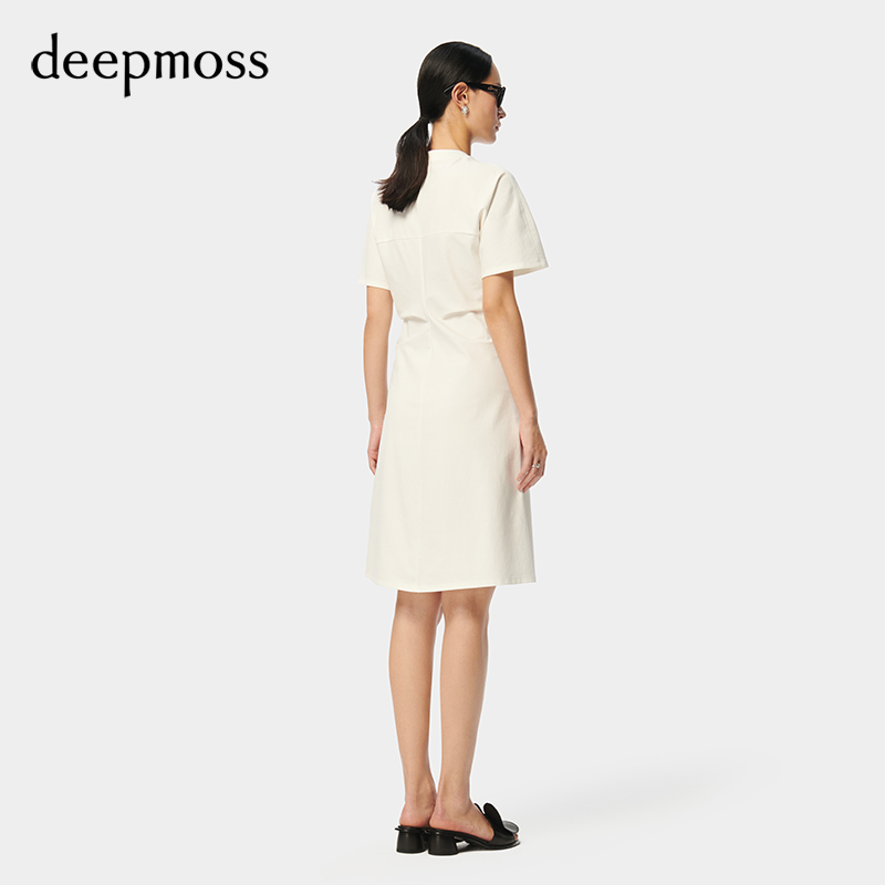 【deepmoss】2024春夏新款女装时尚休闲T字分割褶裥收腰连衣裙 - 图2