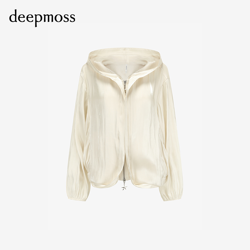 【deepmoss】春夏女装时尚复古潮流轻薄长袖水泽连帽拉链外套上衣 - 图3