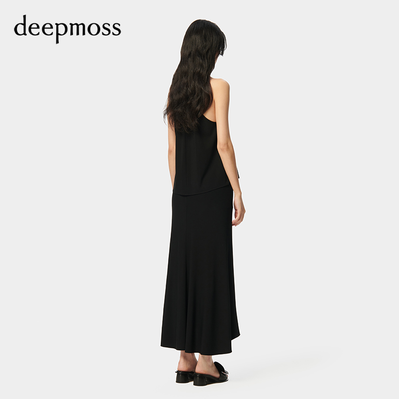 【deepmoss】2024春夏新款女装时尚休闲垂感细带优雅简约半身裙 - 图2