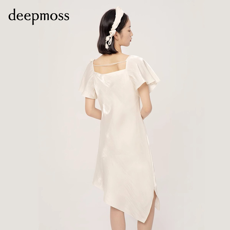 【deepmoss】时尚洋简约舒适气方领修身水泽花蕊连衣裙女 - 图2